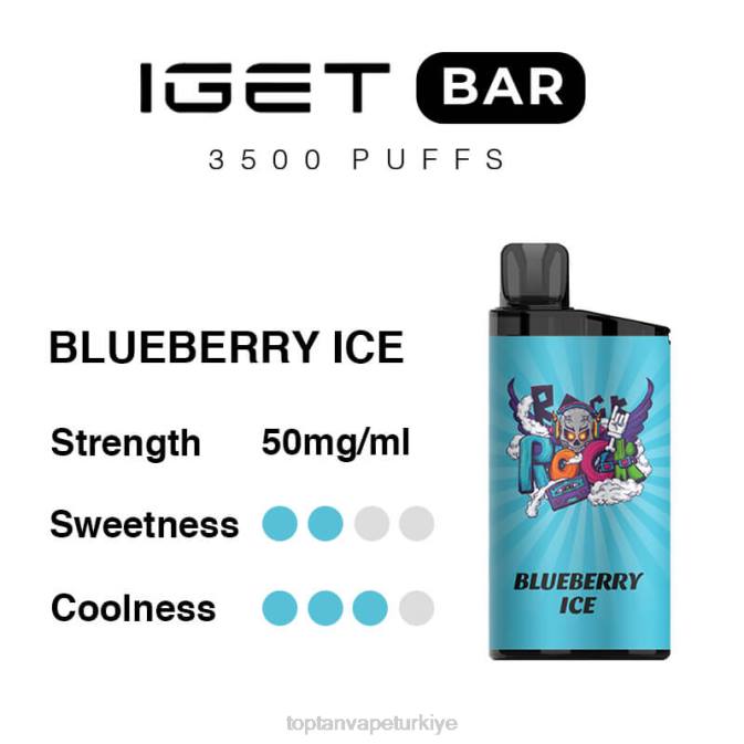 Vape toptan satış - yaban mersinli buz 86VR98 IGET BAR 3500 %5 nikotin