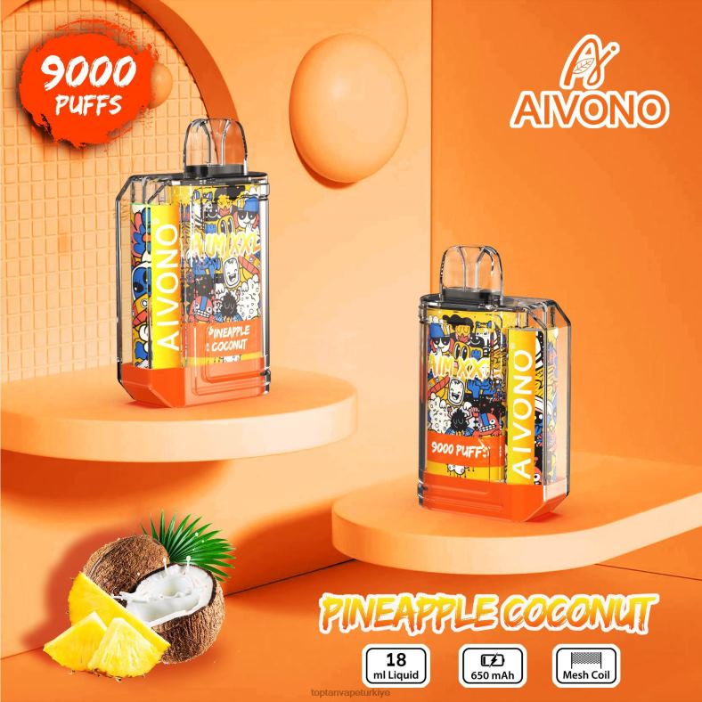 Aivono AIM XXL 9000 ağız etiketi şeffaf ananas hindistan cevizi - 8826J52 Toptan Vape