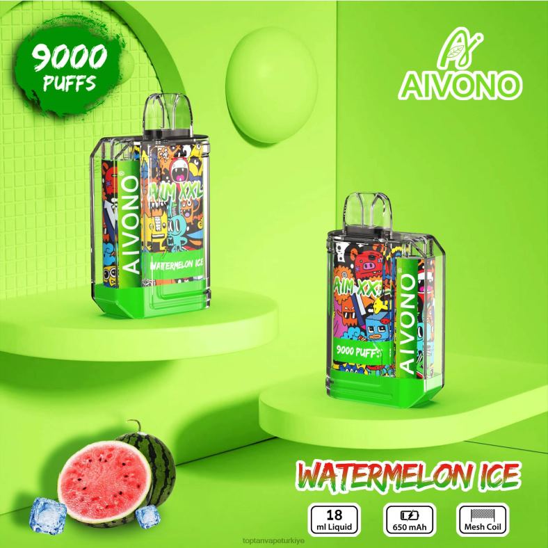 Aivono AIM XXL 9000 ağız etiketi şeffaf karpuz buzu - 8826J48 Vape Türkiye