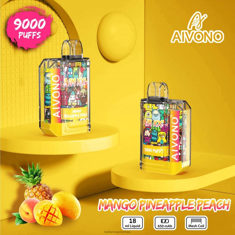 Aivono AIM XXL 9000 ağız etiketi şeffaf mango ananas şeftali - 8826J49 Toptan Vape Türkiye