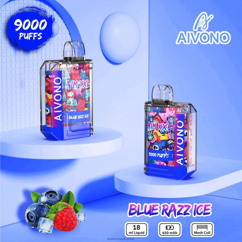 Aivono AIM XXL 9000 ağız etiketi şeffaf mavi razz buz - 8826J54 Türkiye'De Vape