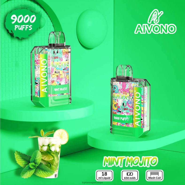 Aivono AIM XXL 9000 ağız etiketi şeffaf nane mojitosu - 8826J55 Türkiye Vape Fiyatları