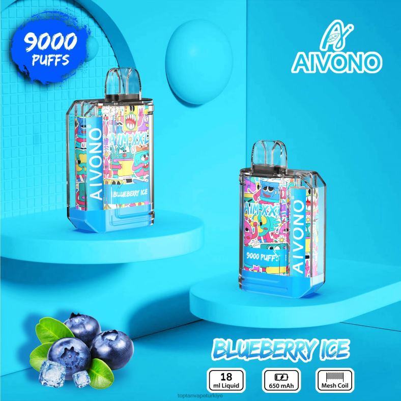 Aivono AIM XXL 9000 ağız etiketi şeffaf yaban mersinli buz - 8826J50 Elektronik Sigara Toptan Satış
