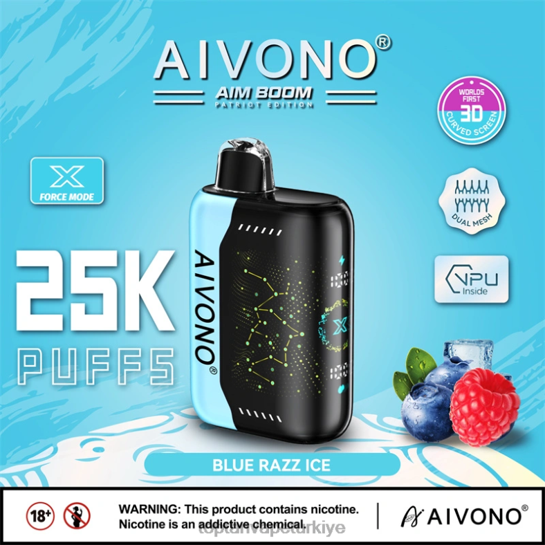 Aivono AIM BOOM 25000 mavi razz buz - 8826J345 Toptan Vape Türkiye