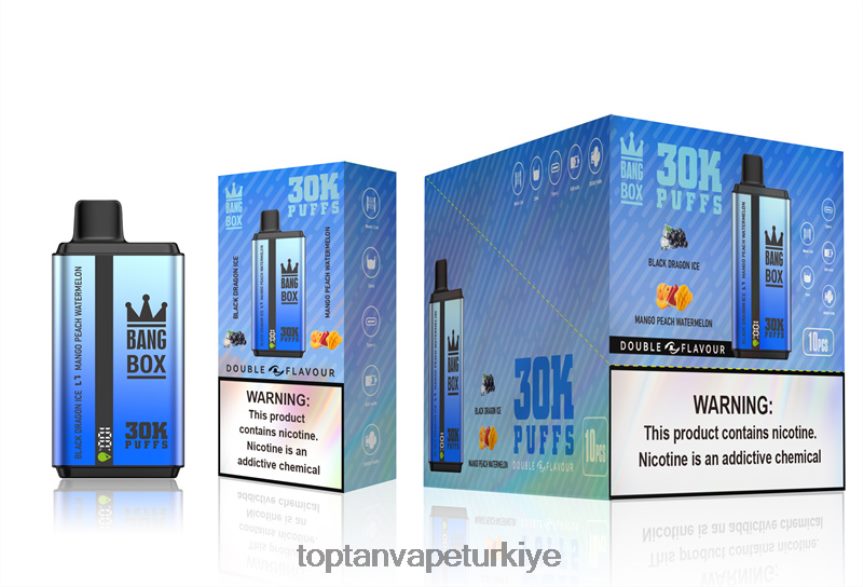 Bang Box 30000 puf çift tat 4N0B4D71 - Toptan Vape siyah ejderha buz ve mango şeftali karpuz