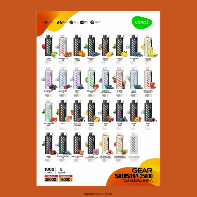 çok VOZOL dişli nargile 25000 6208F61 Toptan Vape Türkiye