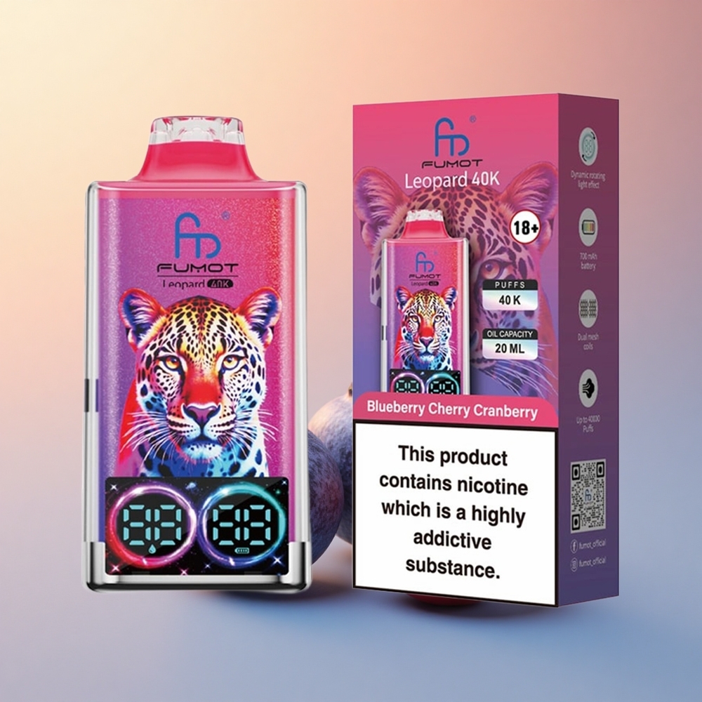Fumot Leopard 40K Puffs Yaban Mersini Kiraz Ahududu 0% Nikotin 700mAh Dual Mesh