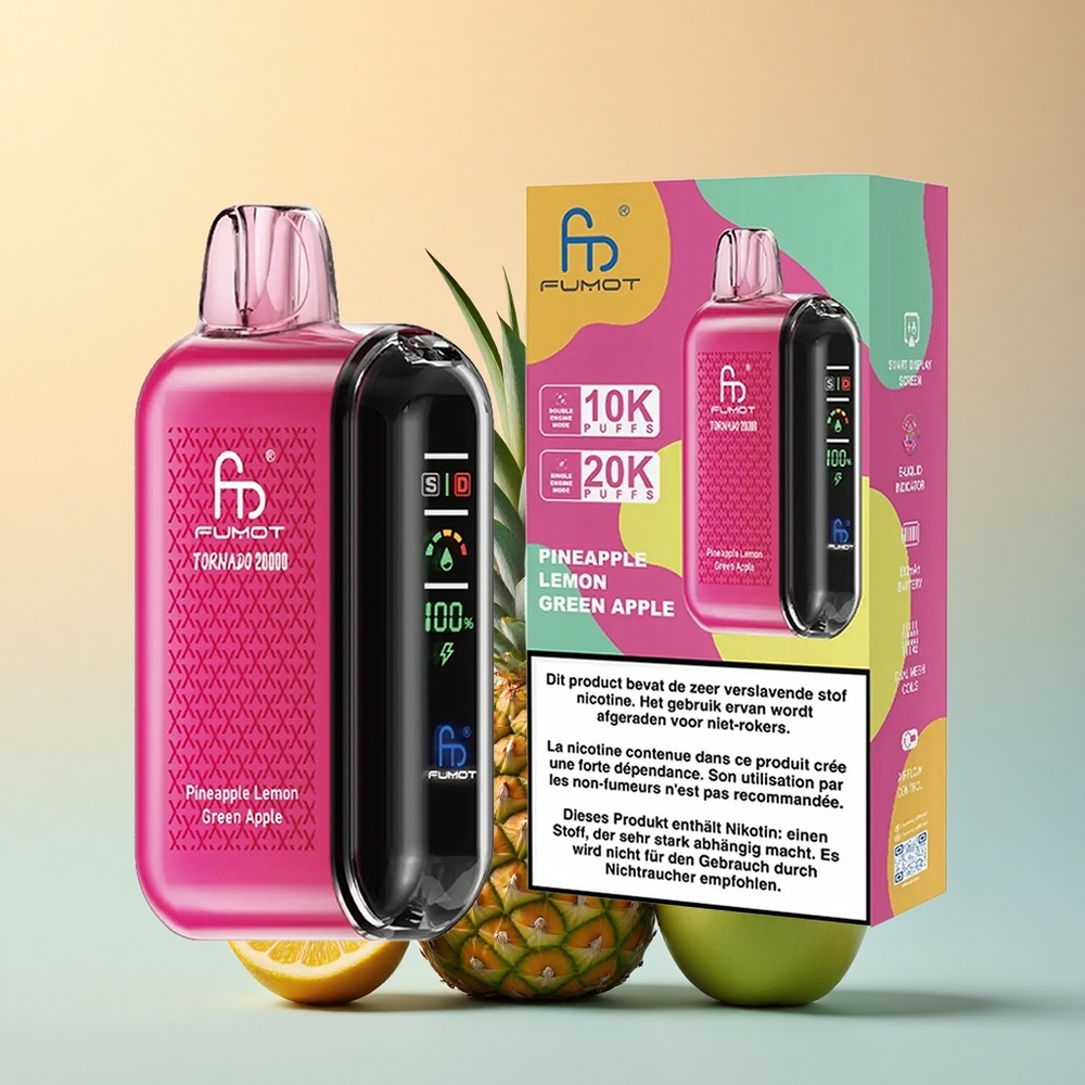Fumot Tornado 20000 Puffs Ananas Limon Yeşil Elma Dual Mesh Coil 850mAh