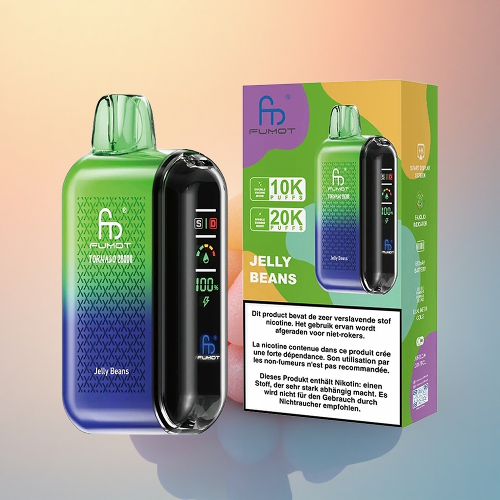 Fumot Tornado 20000 Puffs Jelly Beans Dual Mesh Coil 20ml 850mAh Akıllı Ekran
