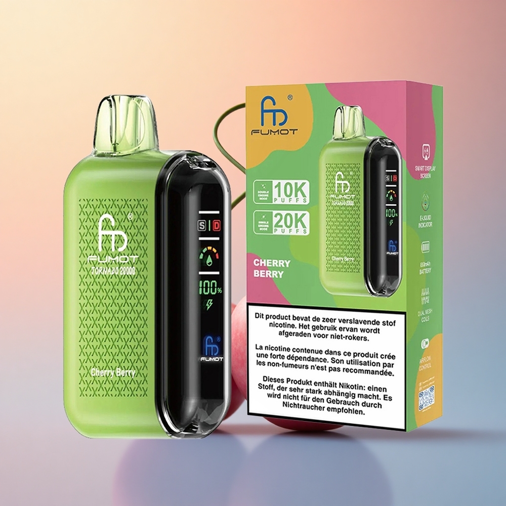 Fumot Tornado 20000 Puffs Kiraz Meyveli Dual Mesh 850mAh Akıllı Ekran