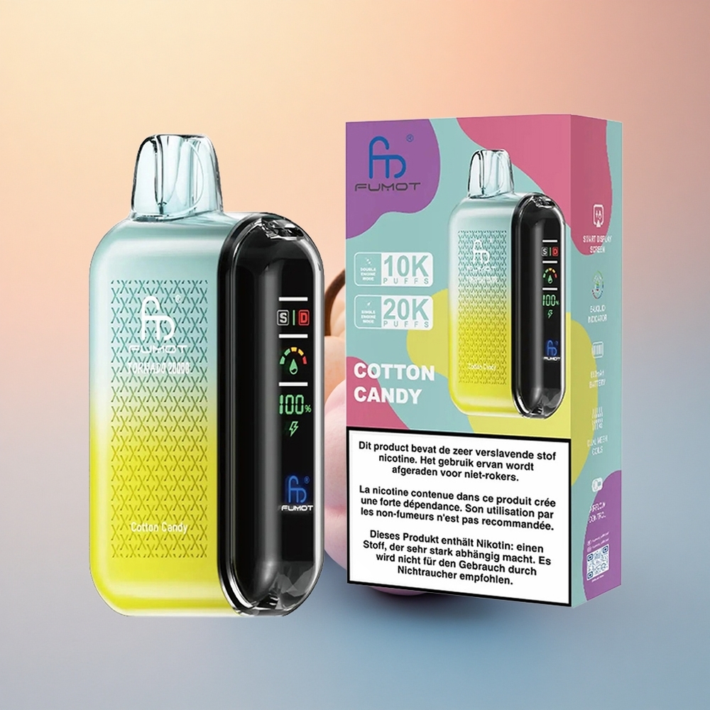 Fumot Tornado 20000 Puffs Pamuk Şeker 20ml Dual Mesh Akıllı Ekran