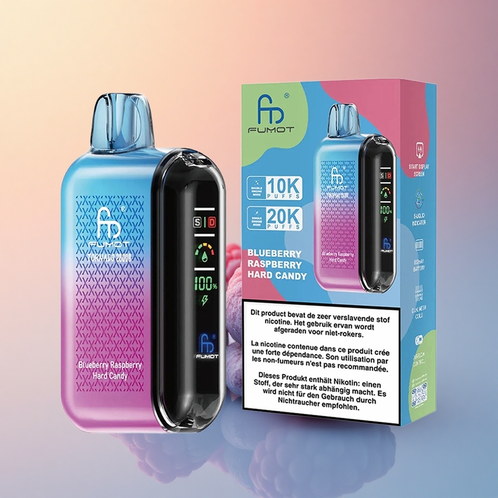 Fumot Tornado 20000 Puffs Yaban Mersini Ahududu Sert Şeker 850mAh Çift Örgül Bobin
