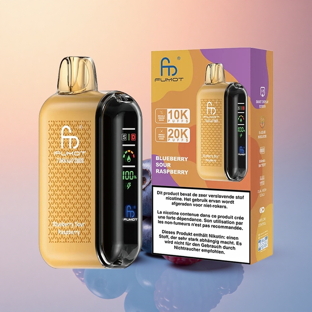 Fumot Tornado 20000 Puffs Yabanmersini Ekşi Ahududu 850mAh Dual Mesh
