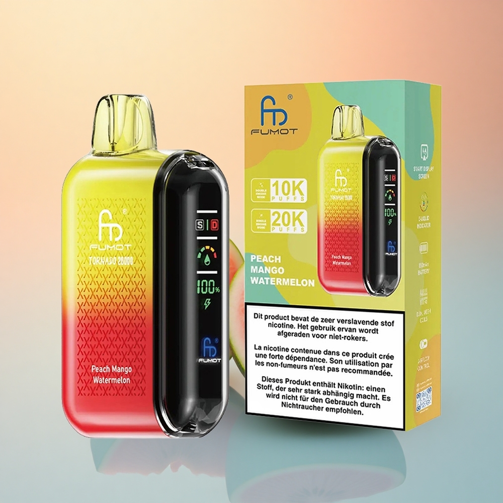 Fumot Tornado 20000 Puffs Şeftali Mango Karpuz Dual Mesh Coil 850mAh