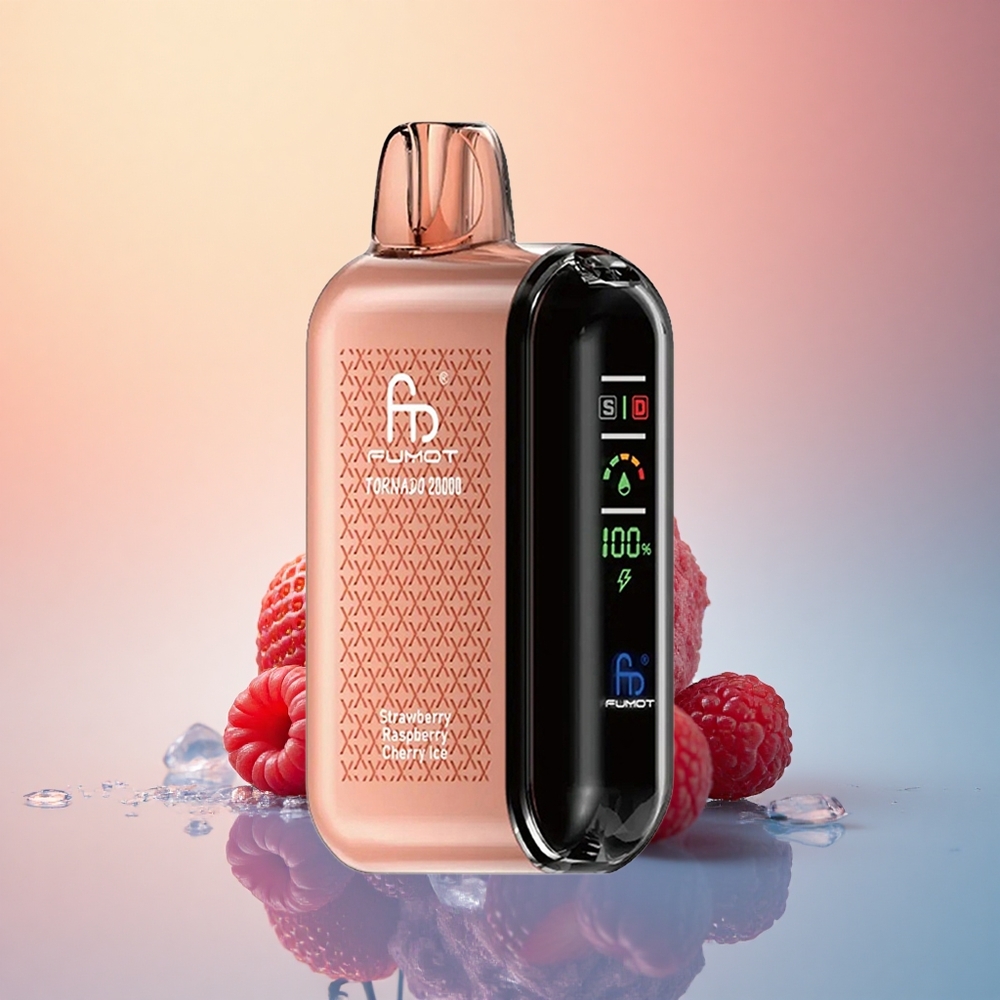 Fumot Tornado 20000 Puffs Çilek Ahududu Kiraz Buz Dual Mesh Coil Smart Display 850mAh