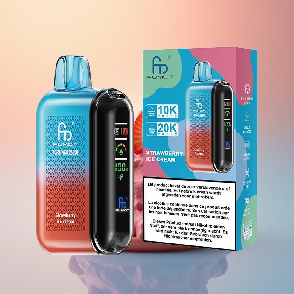 Fumot Tornado 20000 Puffs Çilekli Dondurma 850mAh Dual Mesh Coil