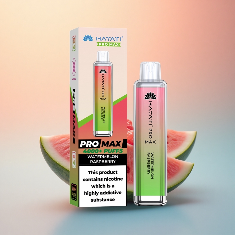 Hayati Pro Max 4000 Puffs Karpuz Ahududu Çift 1.1 Ohm Mesh Coil Nikotin %2 Şarj Edilebilir 1400mAh