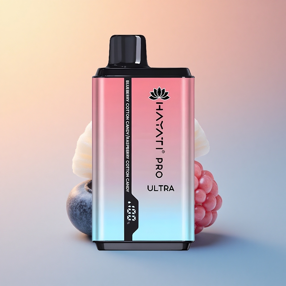 Hayati Pro Ultra 15000 Puffs Yaban Mersini Pamuk Şekeri Ahududu Pamuk Şekeri 850mAh %2 Nikotin