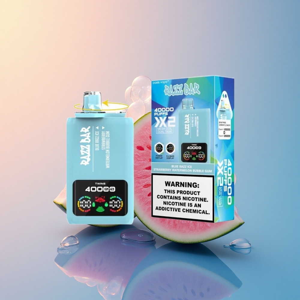 Razz Bar 40000 Puffs Mavi Ahududu Buz-Çilek Karpuzlu Bubble Gum 650 mAh Tip-C Port %2 Nikotin