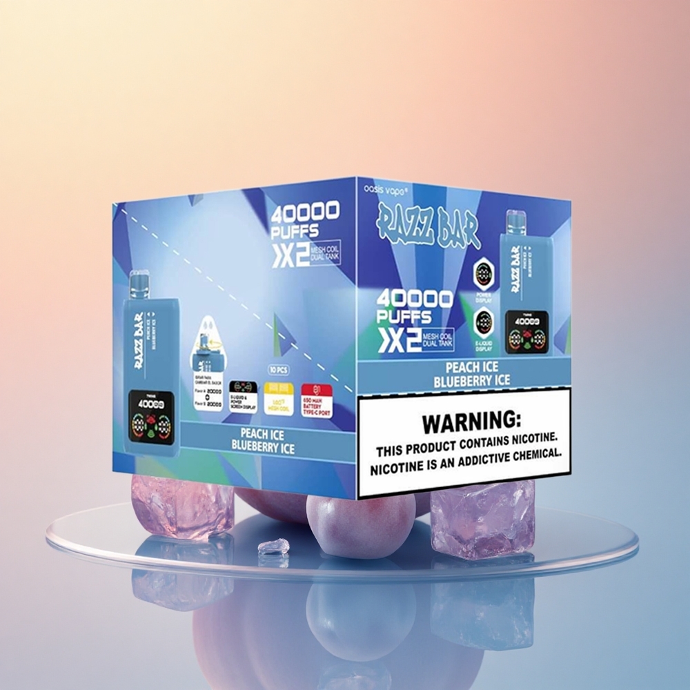 Razz Bar 40000 Puffs Şeftali Buz - Yaban Mersini Buz %2 Nikotin Tip-C Port 650 mAh