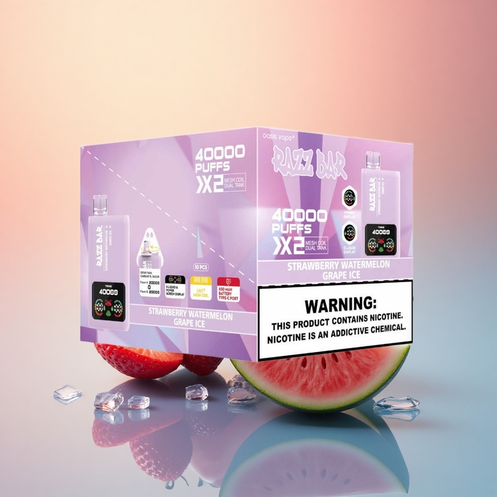 Razz Bar 40000 Puffs Çilek Karpuzu - Üzüm Buzu Tip-C Port 650mAh %2 Nikotin