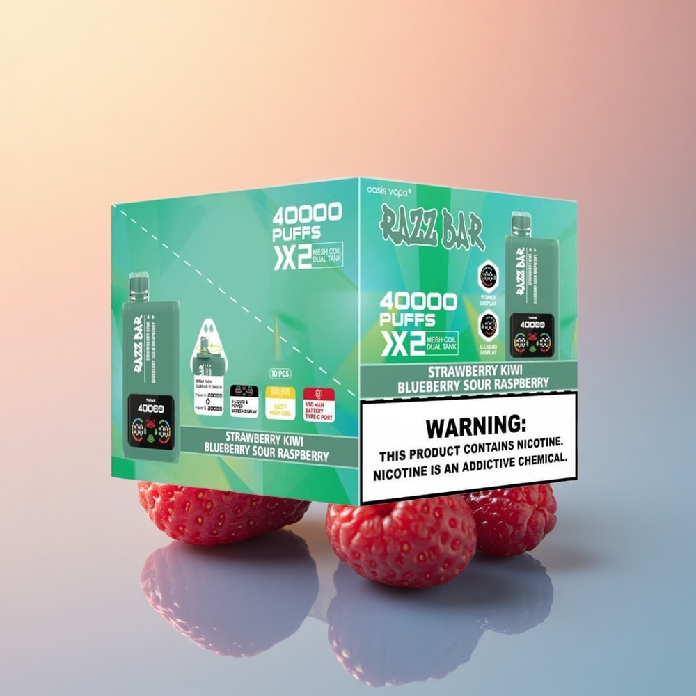 Razz Bar 40000 Puffs Çilek Kivi - Yaban Mersini Ekşi Ahududu Tip-C Portlu 650 mAh %2 Nikotin