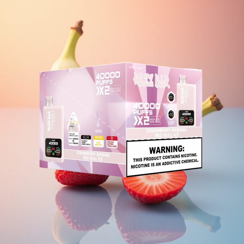 Razz Bar 40000 Puffs Çilek Muz - Red Bull Ice 650mAh %5 Nikotin