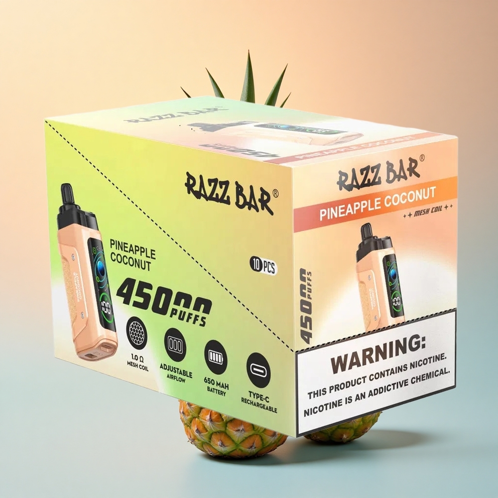 Razz Bar 45000 Puffs Ananas Hindistan Cevizi Tip-C Şarj Edilebilir 650 mAh