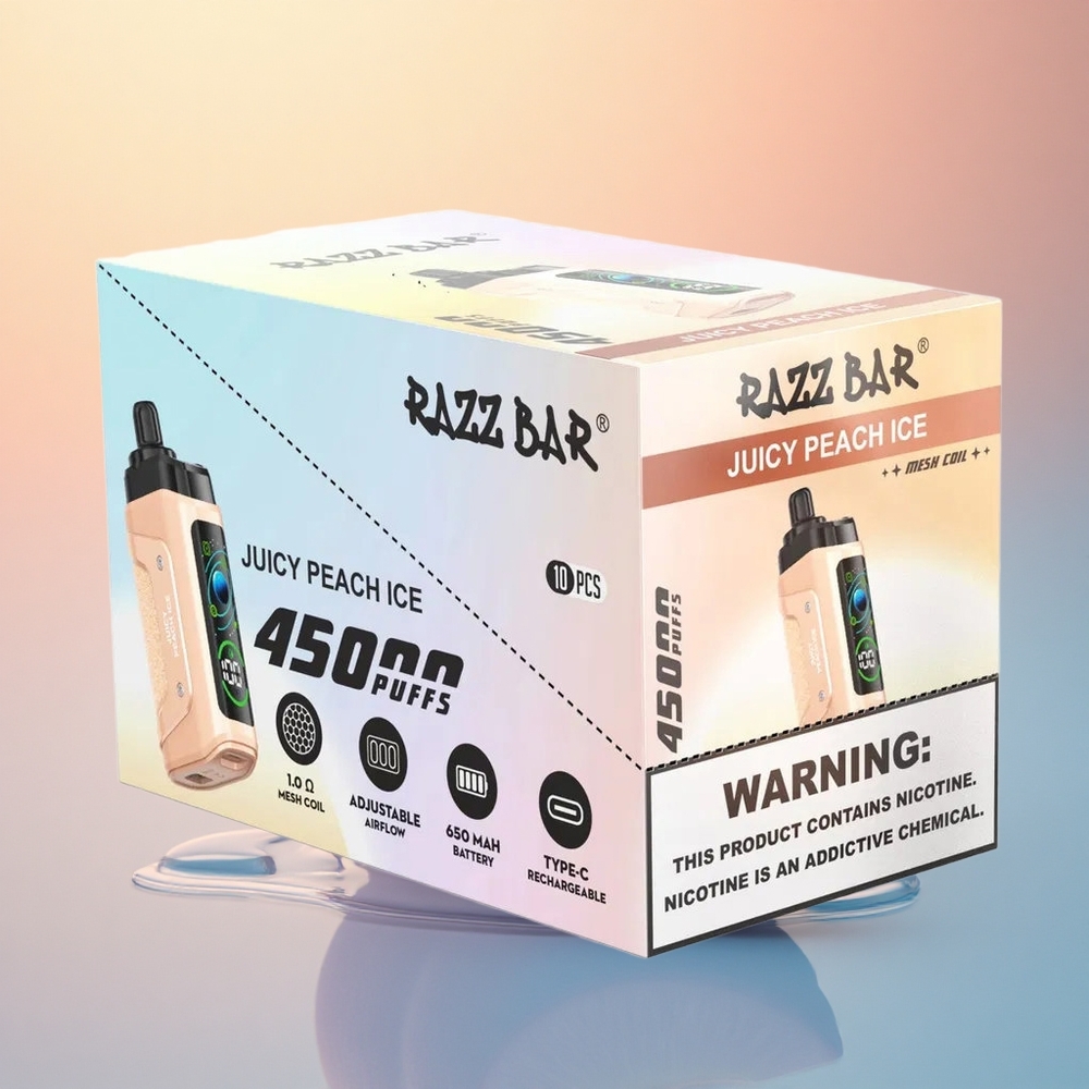 Razz Bar 45000 Puffs Sulu Şeftali Buz 1.0 Ohm Mesh ve 650 mAh