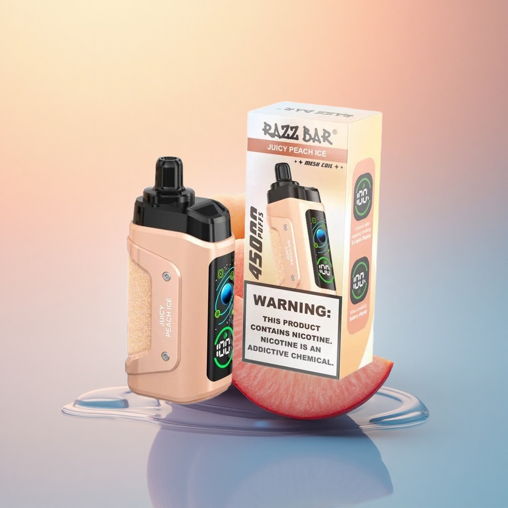 Razz Bar 45000 Puffs Sulu Şeftali Buz 1.0 Ohm Mesh ve 650 mAh