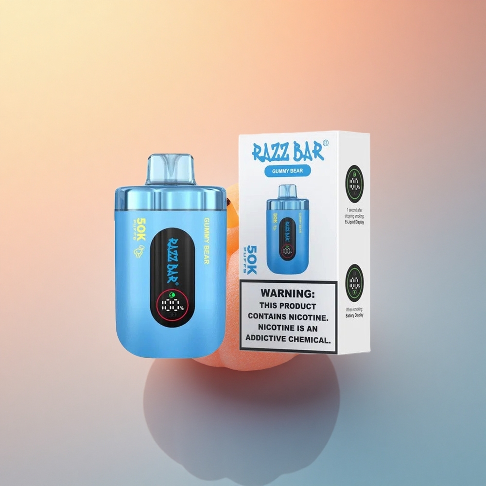 Razz Bar 50K Puffs Ayıcık Şekeri Türk Tipi Yeniden Şarj Edilebilir 650 mAh Pil 2% Nikotin İçerikli