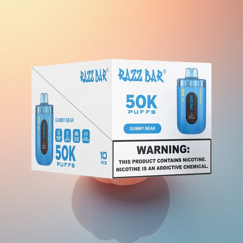 Razz Bar 50K Puffs Ayıcık Şekeri Türk Tipi Yeniden Şarj Edilebilir 650 mAh Pil 2% Nikotin İçerikli