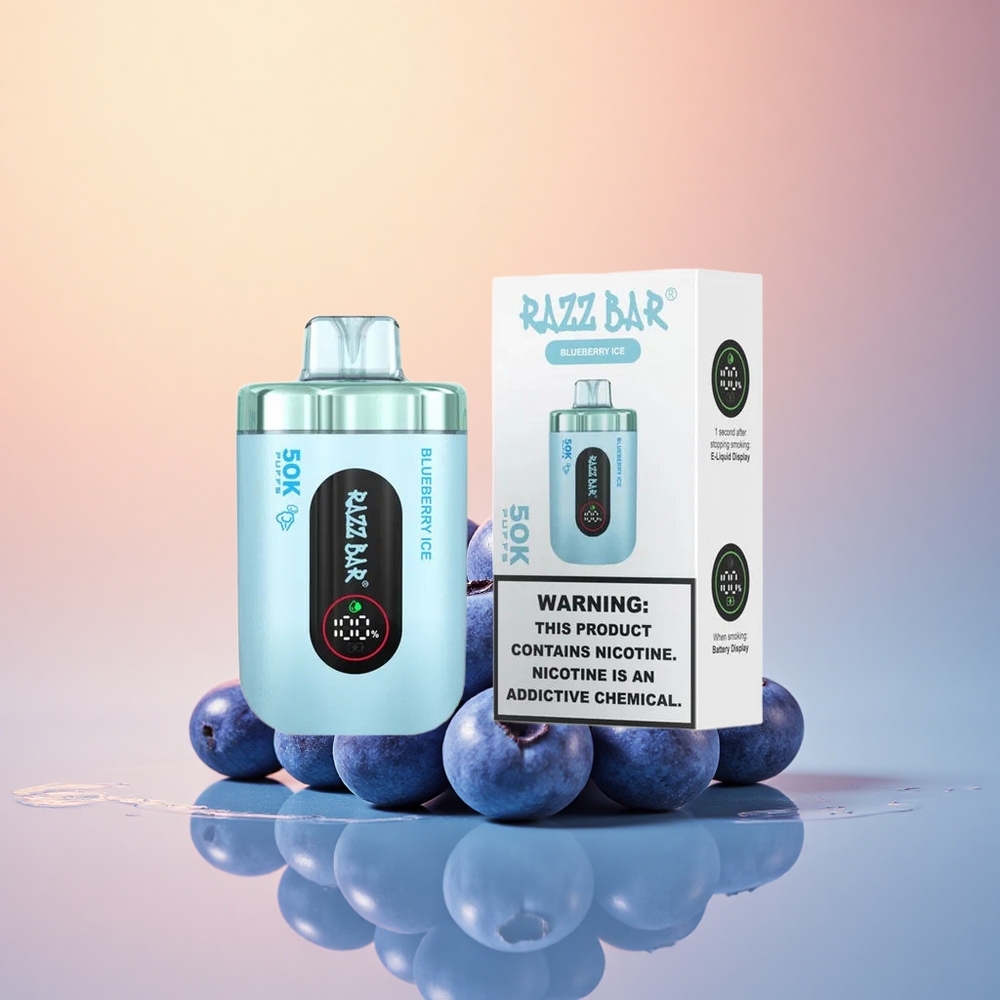 Razz Bar 50K Puffs Yaban Mersini Buz 650 mAh 1.0 Ohm Nikotin