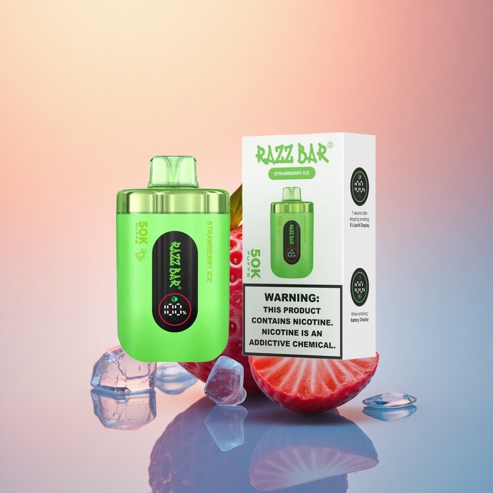 Razz Bar 50K Puffs Çilek Buz 1.0 Ohm Mesh 650 mAh