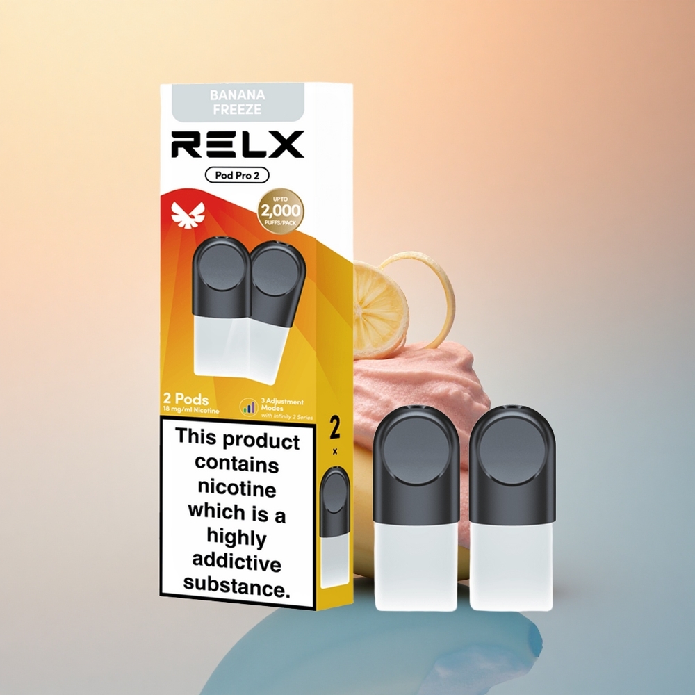 Relx Pod Pro 2 Vape Device Tatlı-Muzlu Dondurma 18mg/ml Nikotin, 1.9ml Kapasite, 3 Voltaj Ayarı