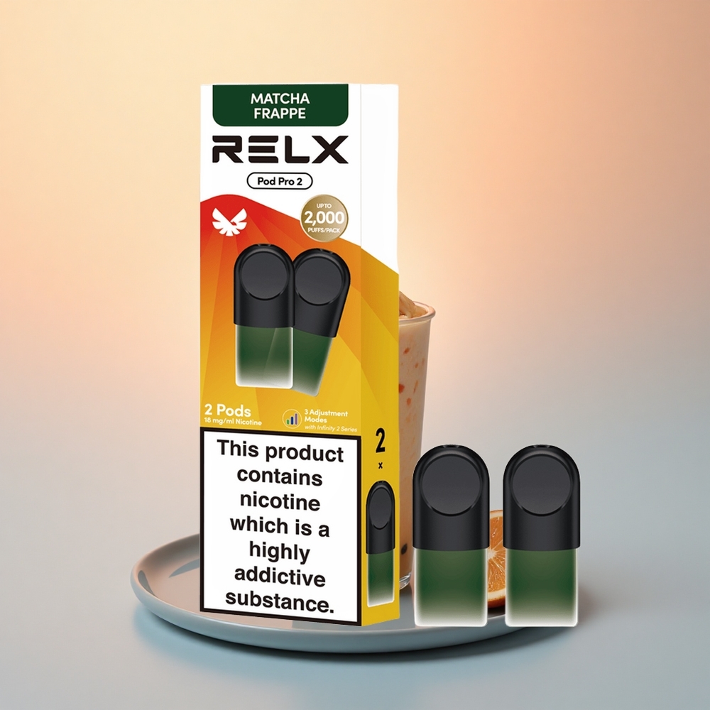 Relx Pod Pro 2 Vape Device Çay-Matcha Frape Çay 18mg/ml nikotin, 1.9ml, 3 voltaj ayarı: Eco Modu (5.5W), Smooth Modu (6.5W), Boost Modu (8W)