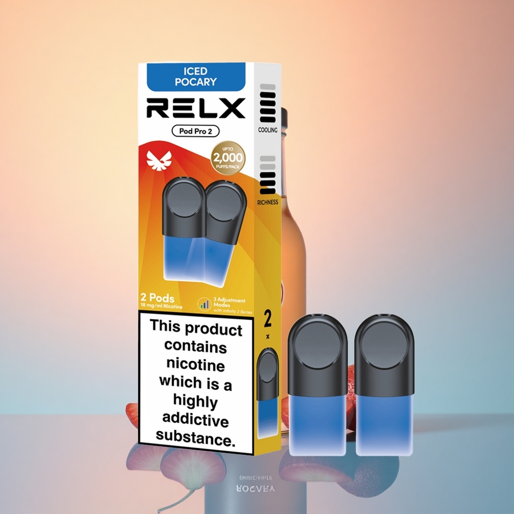 Relx Pod Pro 2 Vape Device İçecek-Buzlu Pocary 18mg/ml nikotin 1.9ml 3 voltaj ayarı