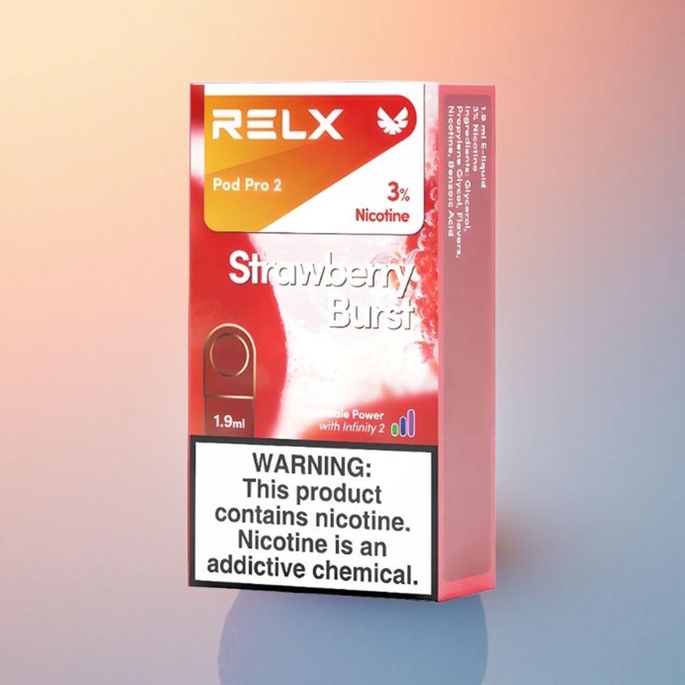 Relx Pod Pro 2 Vape Device Çilek Patlaması 30mg/ml Nikotin - 1.9ml - 3 Voltaj Modu (Eko, Pürüzsüz, Güçlü) - 2 Pod/Paket